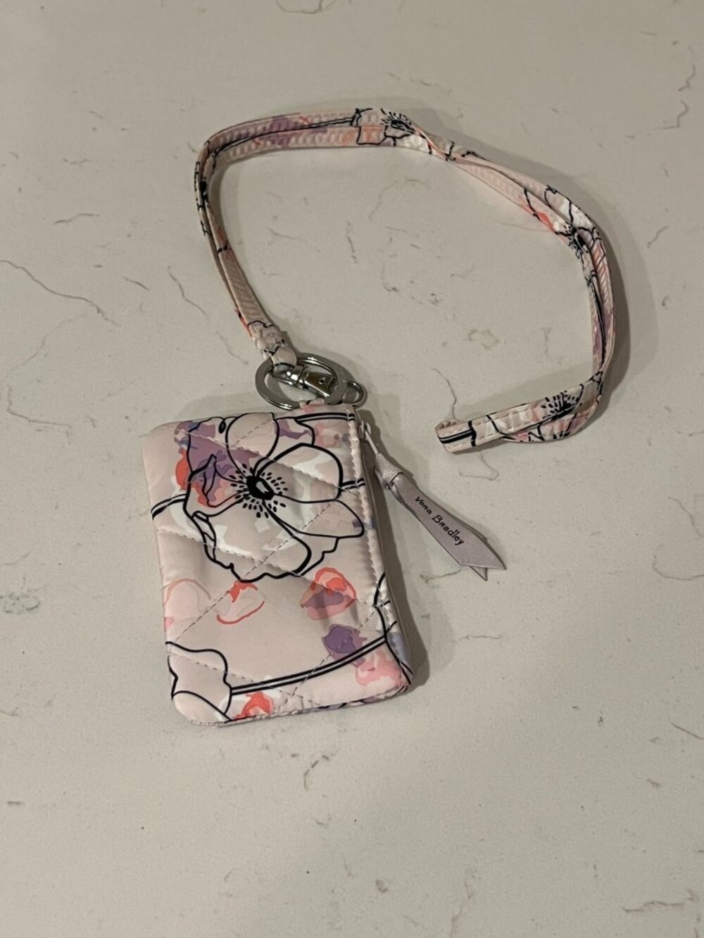VERA BRADLEY Lanyard & Quilted Zip ID Case Wallet Cardholder Flowers Floral